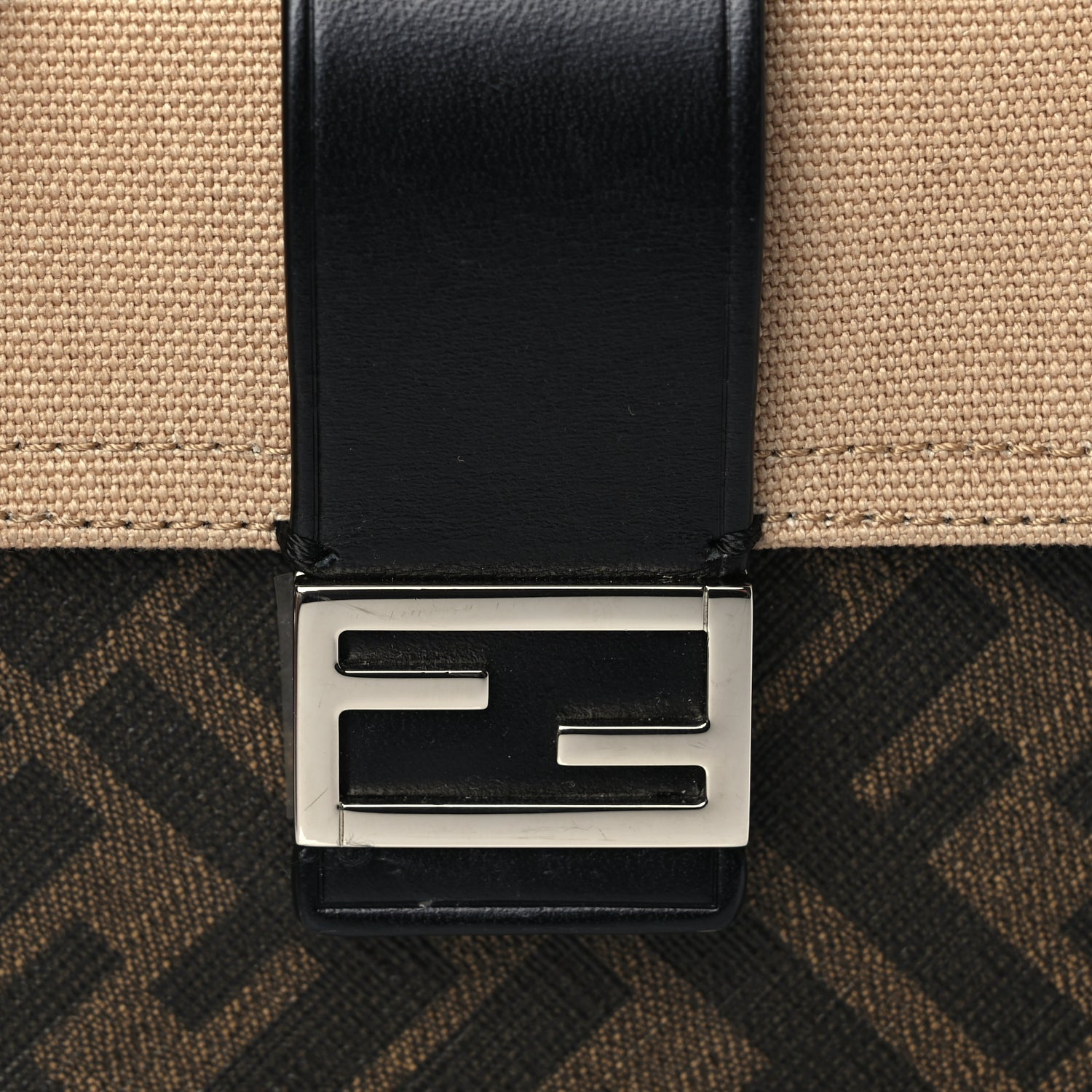 Fendi Glazed Fabric Cotton Vitello King Aura FF 1974 Baguette Belt Pouch Tobacco Moro Sand Black 6 of 8