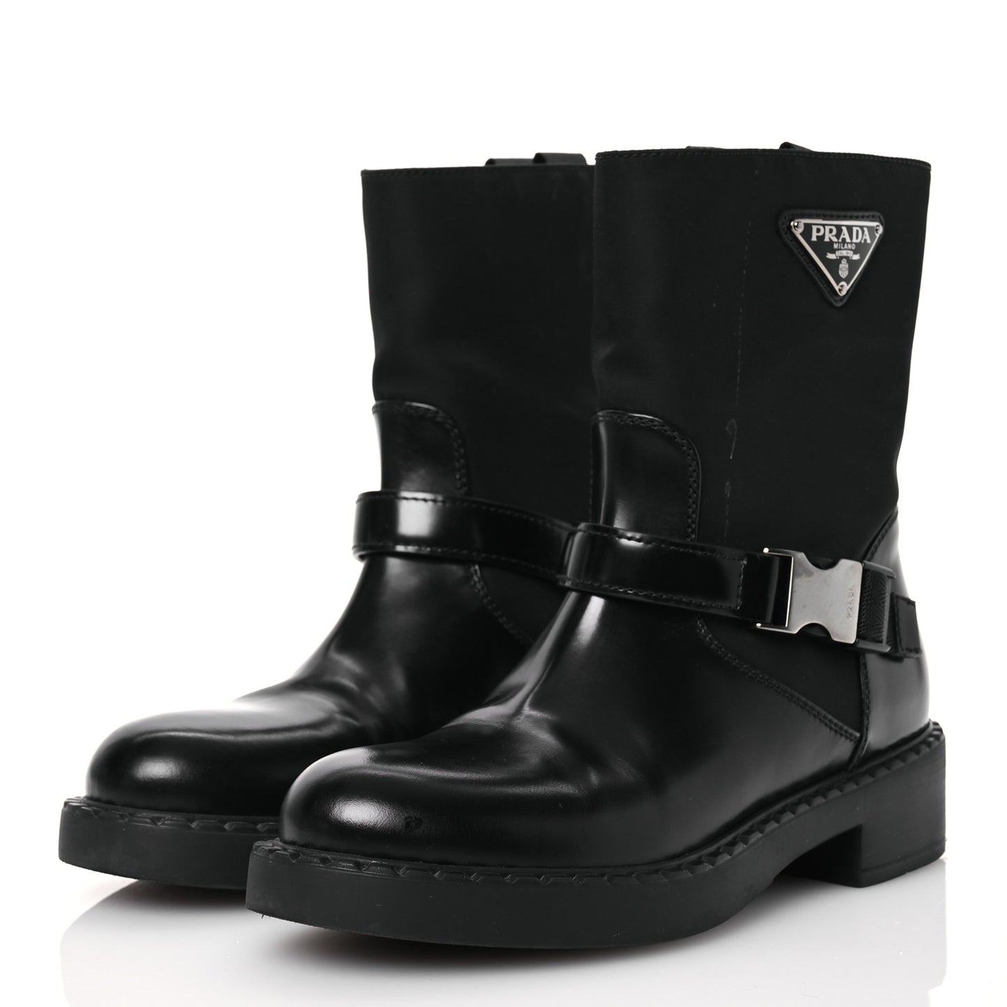 Spazzolato Re-Nylon Metal Triangle Logo Buckled 50mm Biker Boots 37.5 Black