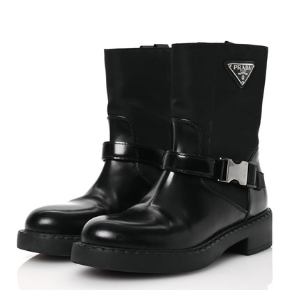 Prada Spazzolato Re-Nylon Metal Triangle Logo Buckled 50mm Biker Boots 37.5 Black 3 of 15