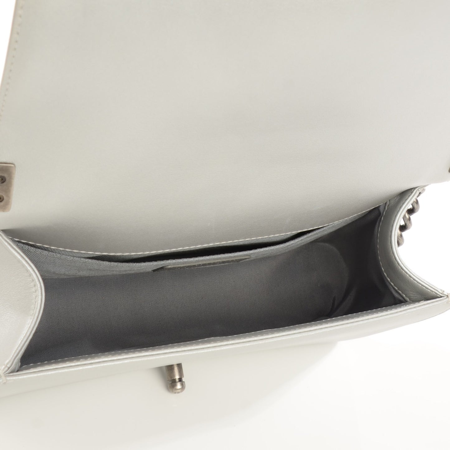 Metallic Calfskin Quilted Medium Boy Flap Silver