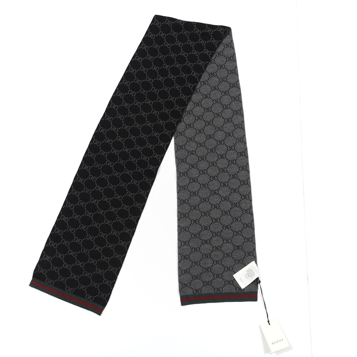 Wool Tricot GG Monogram Web Solange Scarf Black Medium Grey