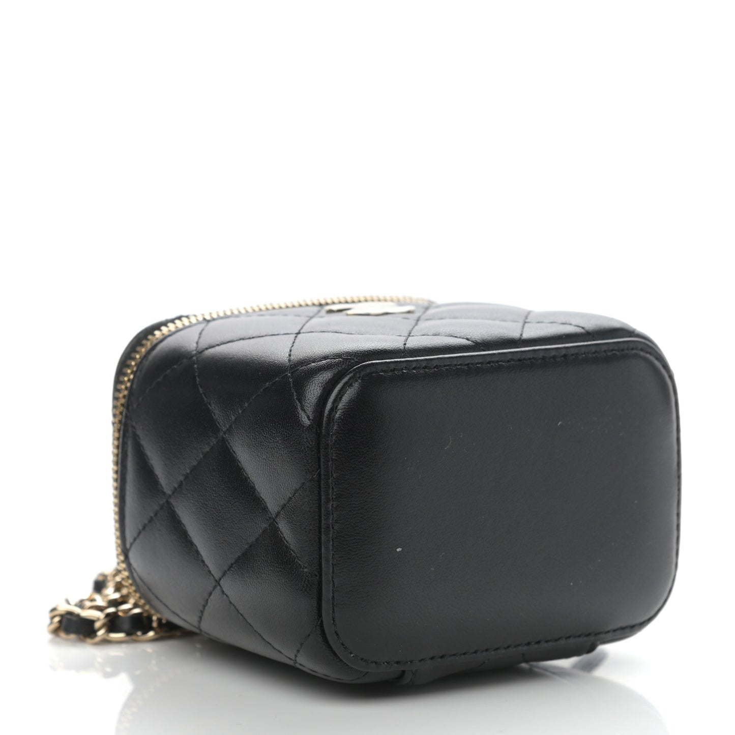 Lambskin Quilted Mini Camellia Bow Vanity Case With Chain Black
