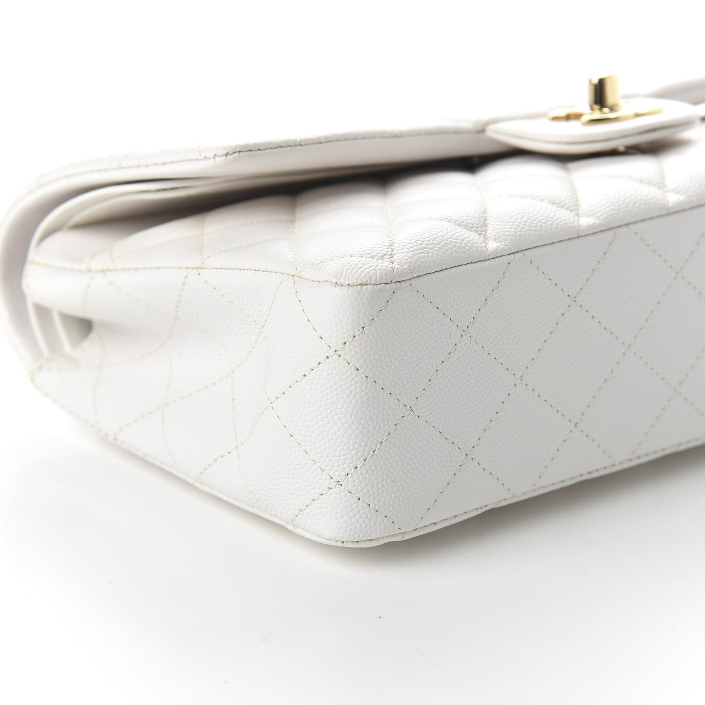 Caviar Quilted Medium Double Flap White