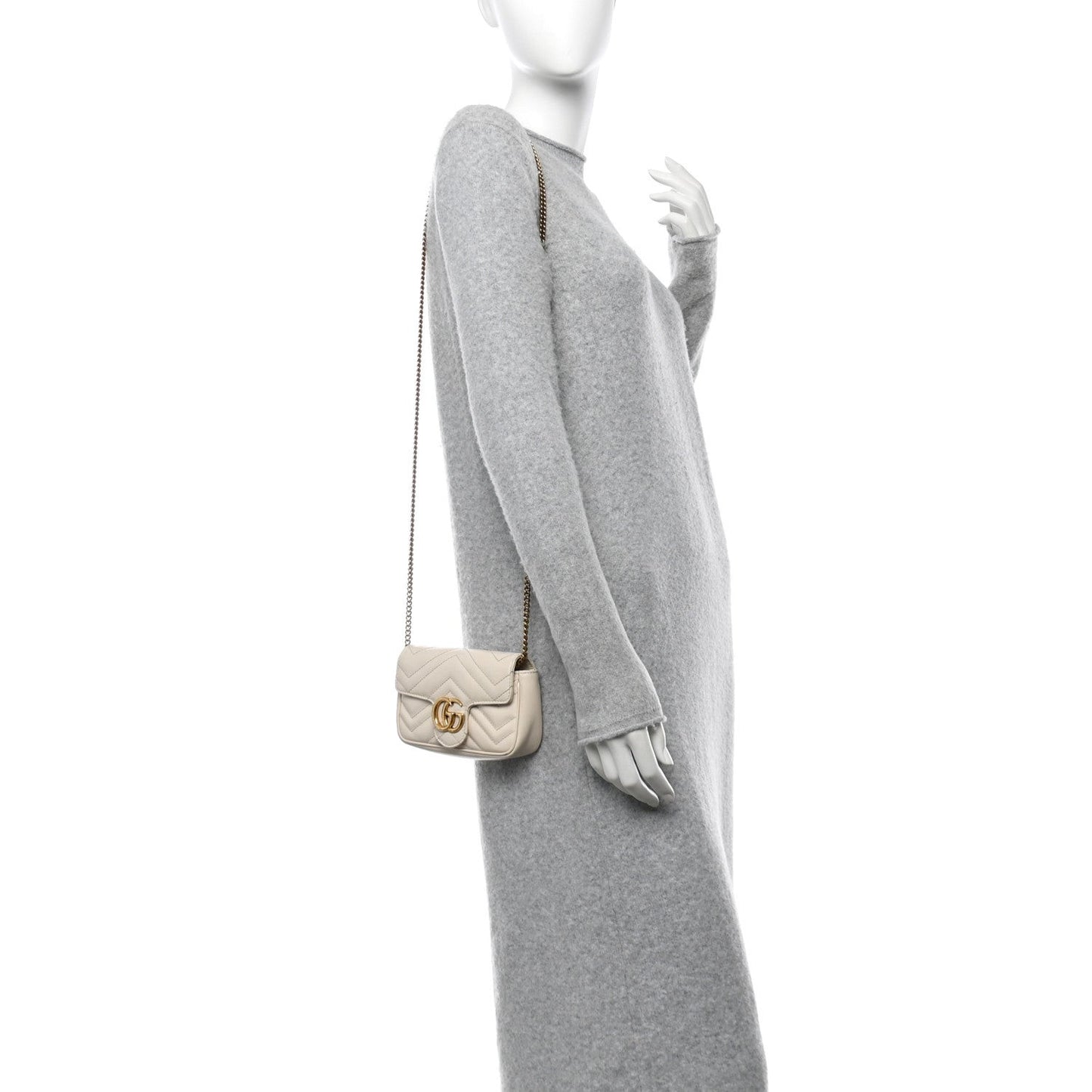 Calfskin Matelasse Super Mini GG Marmont Shoulder Bag White