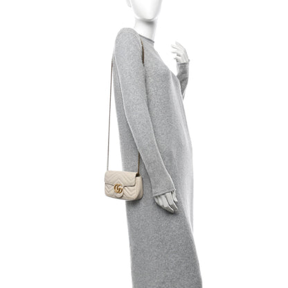 Gucci Calfskin Matelasse Super Mini GG Marmont Shoulder Bag White 2 of 7