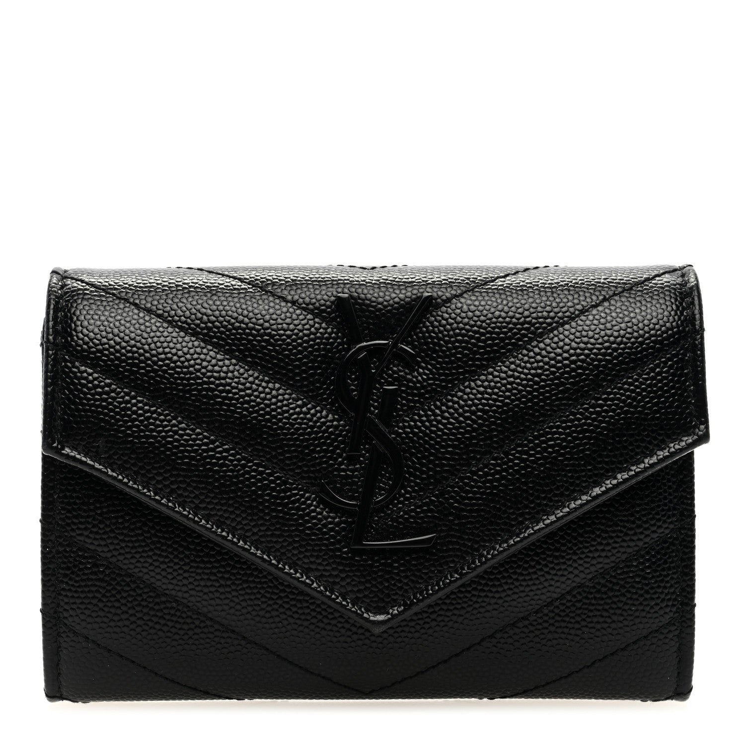Saint Laurent Grain De Poudre Matelasse Chevron Small Monochrome Monogram Envelope Wallet Black 1 of 6