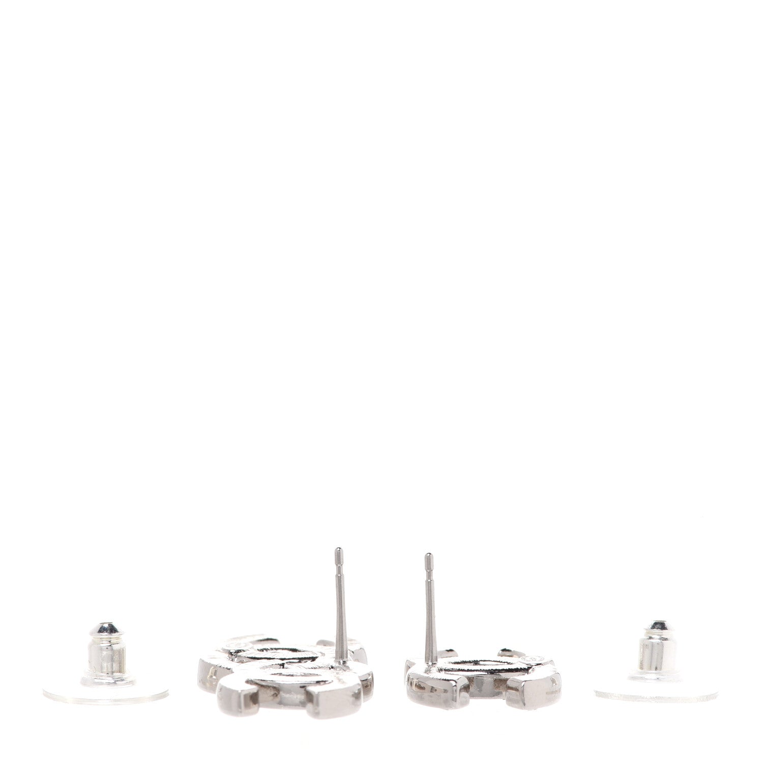 Chanel Baguette Crystal Double CC Earrings Silver 3 of 5