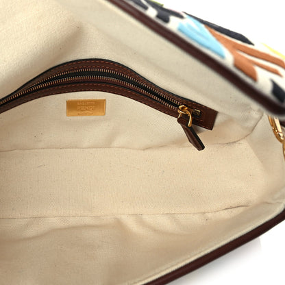 Fendi X SARA COLEMAN Canvas Vitello King Seta FF Fish Eye Embroidered Baguette  Grezzo Multicolor Ghianda 4 of 8