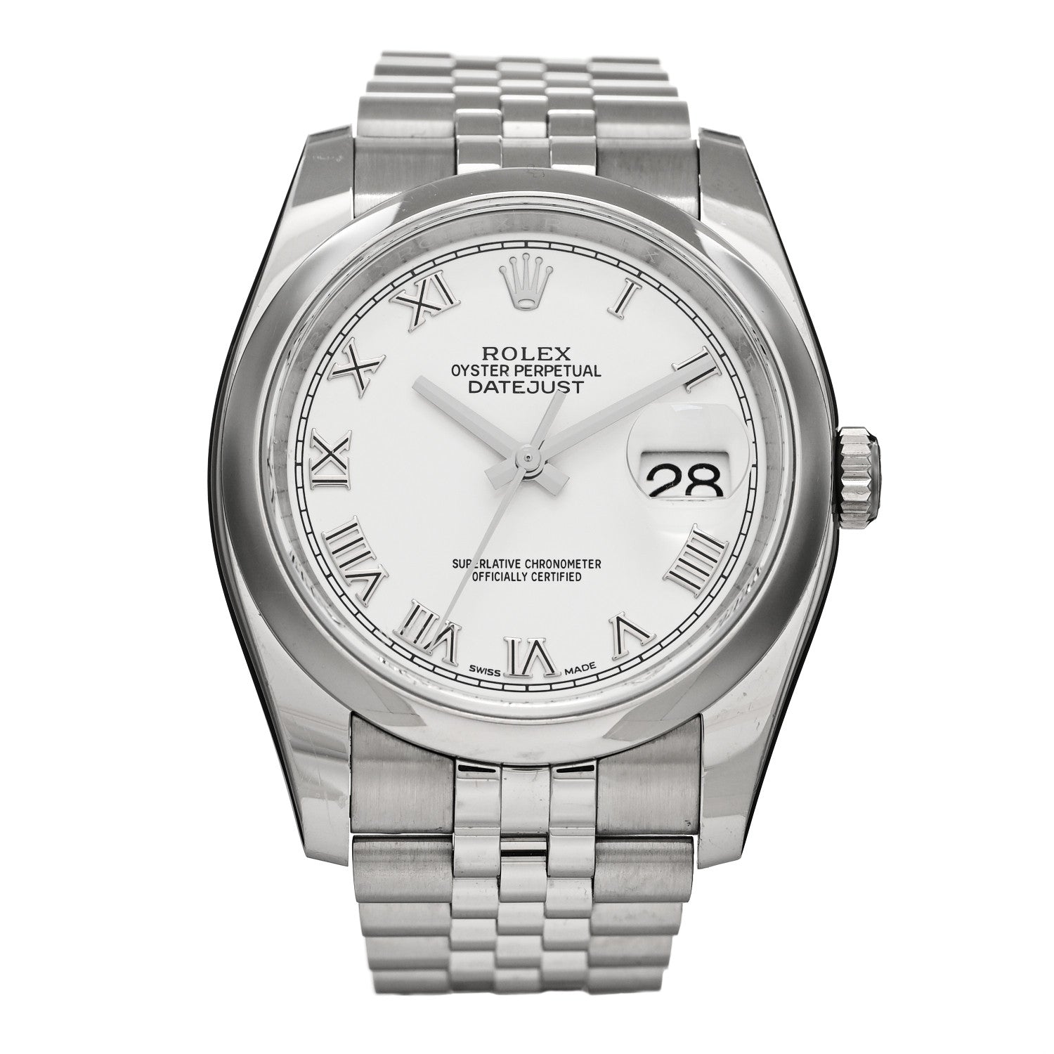 Rolex Stainless Steel 36mm Oyster Perpetual Datejust Watch White Roman 116200 1 of 5