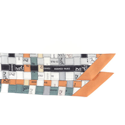 Hermes Silk Bolduc Au Carre Twilly Gris Caramel Blanc 2 of 4
