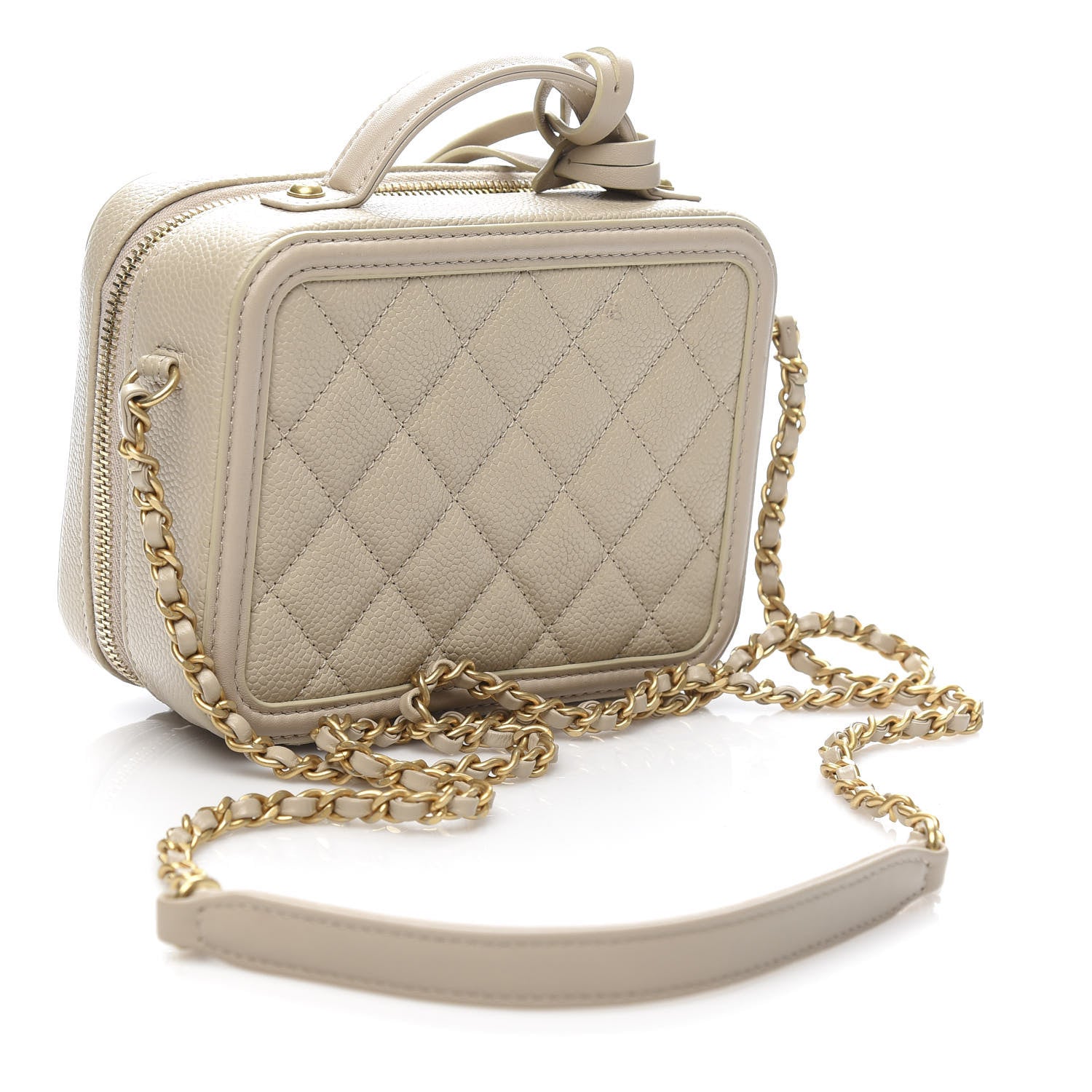 Chanel Caviar Quilted Small CC Filigree Vanity Case Light Beige 3 of 10