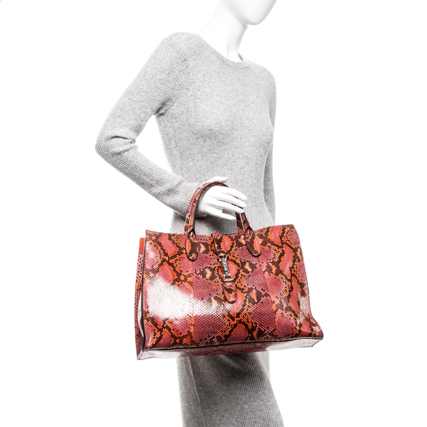 Gucci Python Medium Jackie Top Handle Bag Vibrant Orange 2 of 7