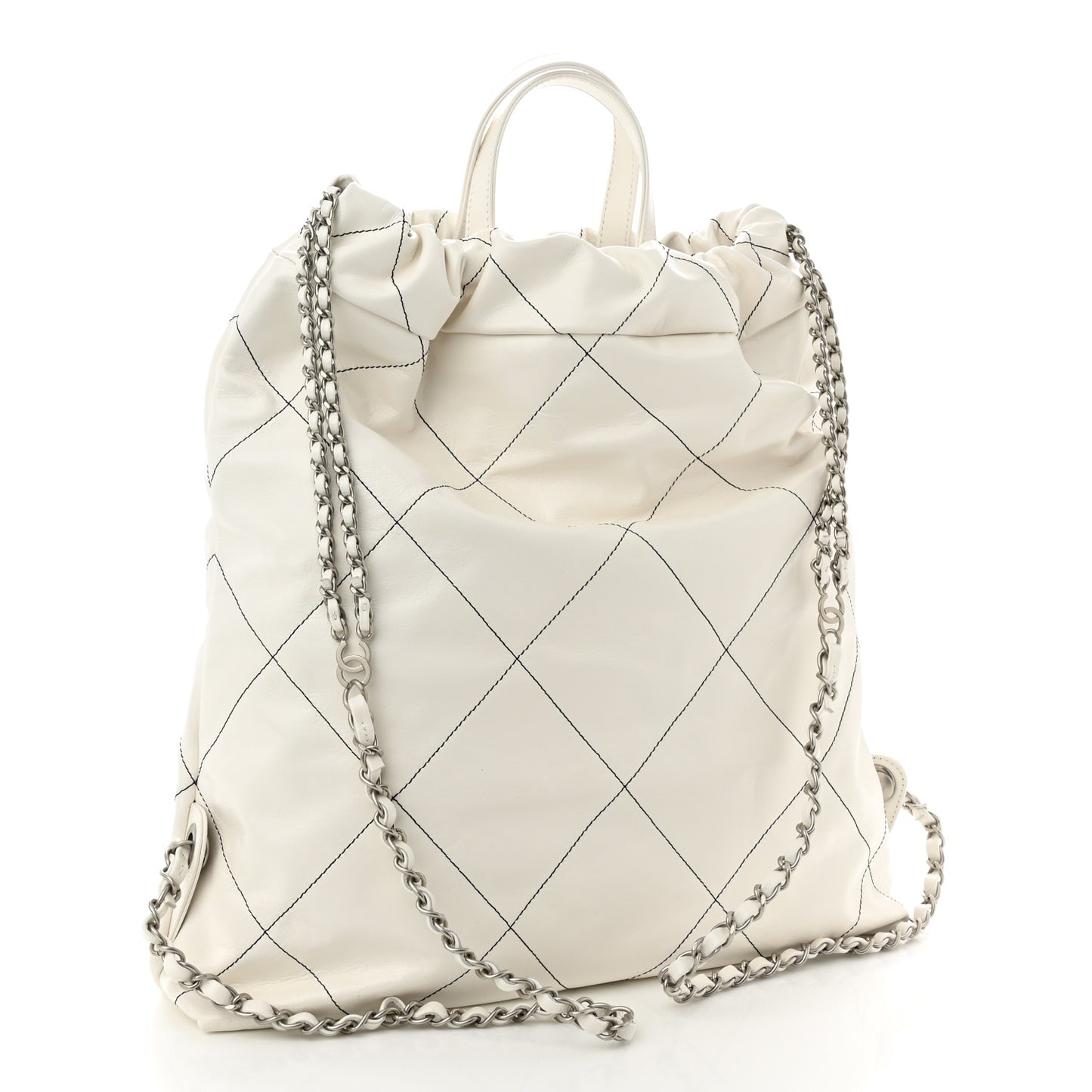 Shiny Calfskin Quilted Chanel 22 Backpack White Black