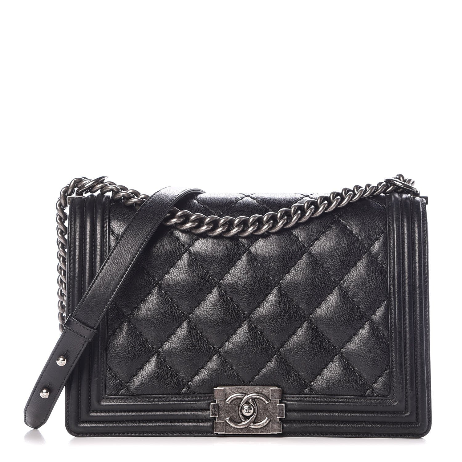 Chanel Calfskin Quilted Double Stitch New Medium Boy Flap Black 1 of 13