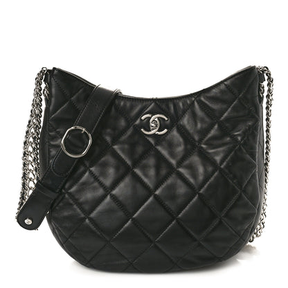 Chanel Lambskin Chain Rows Quilted Chain Hobo Black 1 of 10