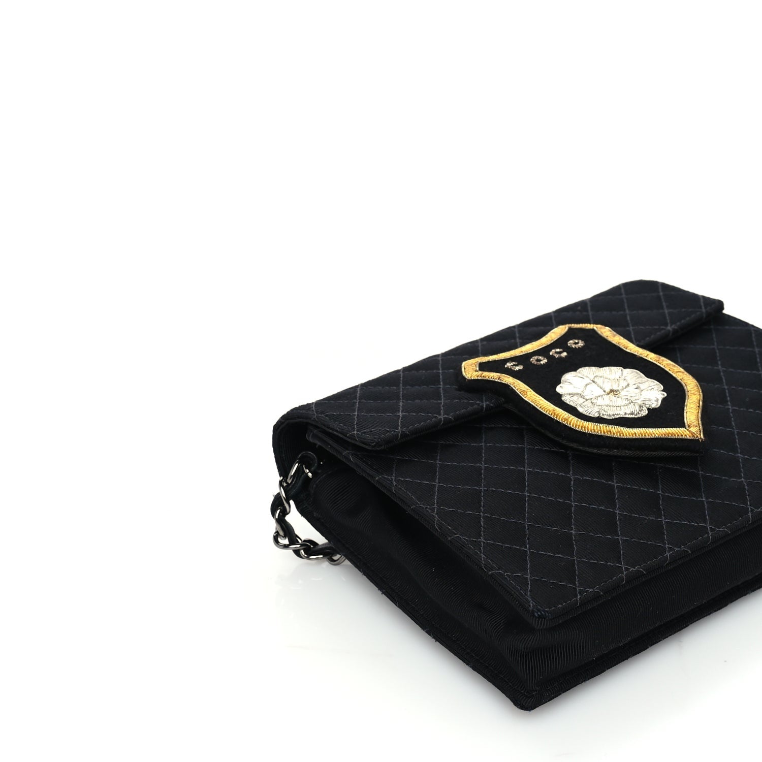 Chanel Grosgrain Fabric Quilted Coco Crest Single Flap  Black 8 of 9