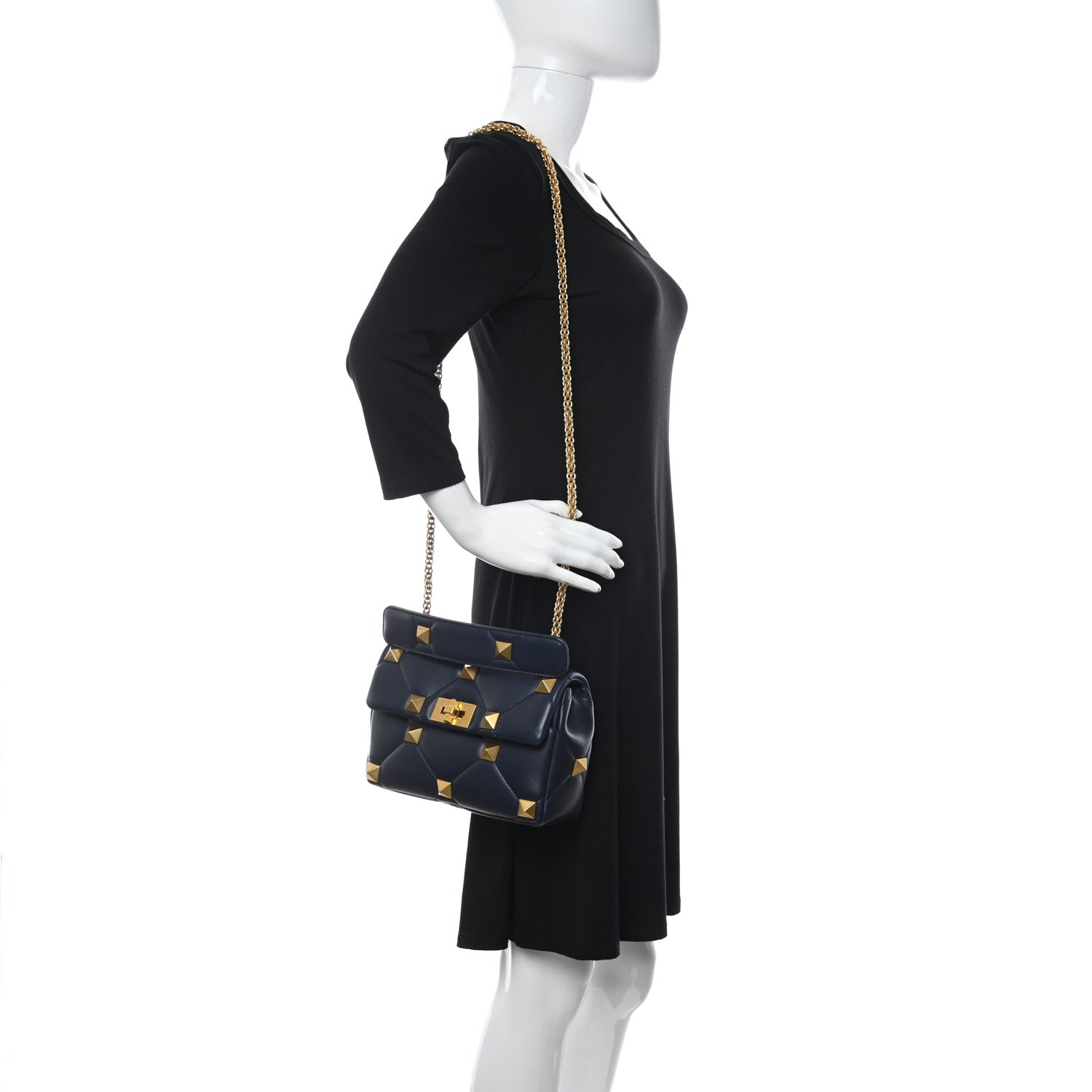 Valentino Garavani Nappa Medium Roman Stud Shoulder Bag Navy 2 of 9