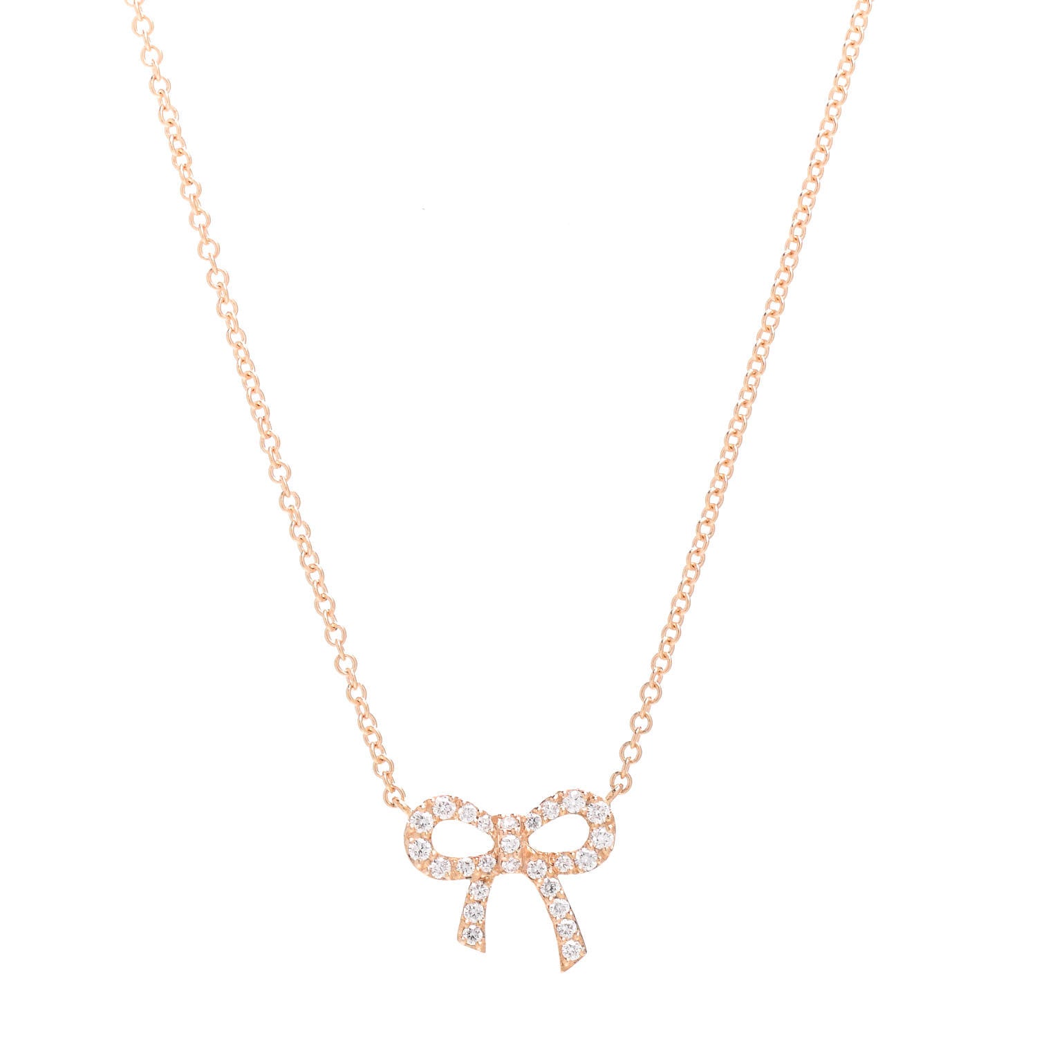Tiffany 18K Rose Gold Diamond Mini Bow Pendant Necklace 4 of 5