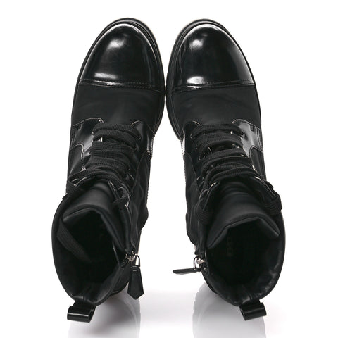 Spazzolato Re-Nylon Metal Triangle Logo Lace Up 55mm Ankle Boots 39 Black