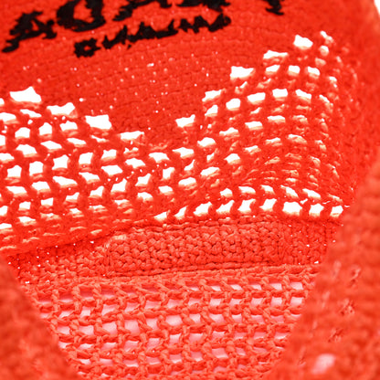 Prada Yarn Raffia Effect Crochet Logo Embroidered Tote Bag Arancio 5 of 9