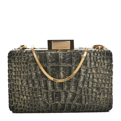 Lanvin Ponyhair Crocodile Print Clutch Black Gold 1 of 9