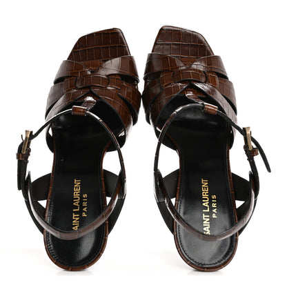 Saint Laurent Calfskin Crocodile Embossed Tribute 105 Sandals 39.5 Moro 2 of 7