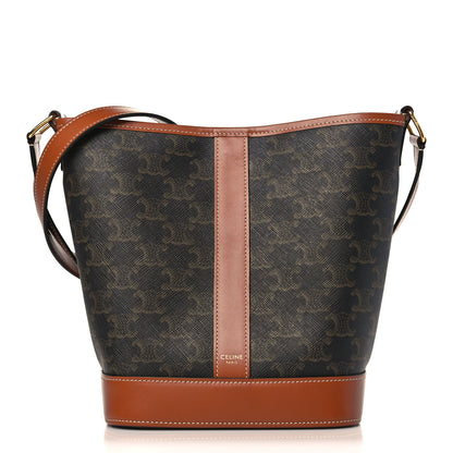 Celine Triomphe Canvas Calfskin Small Bucket Bag Tan 1 of 9