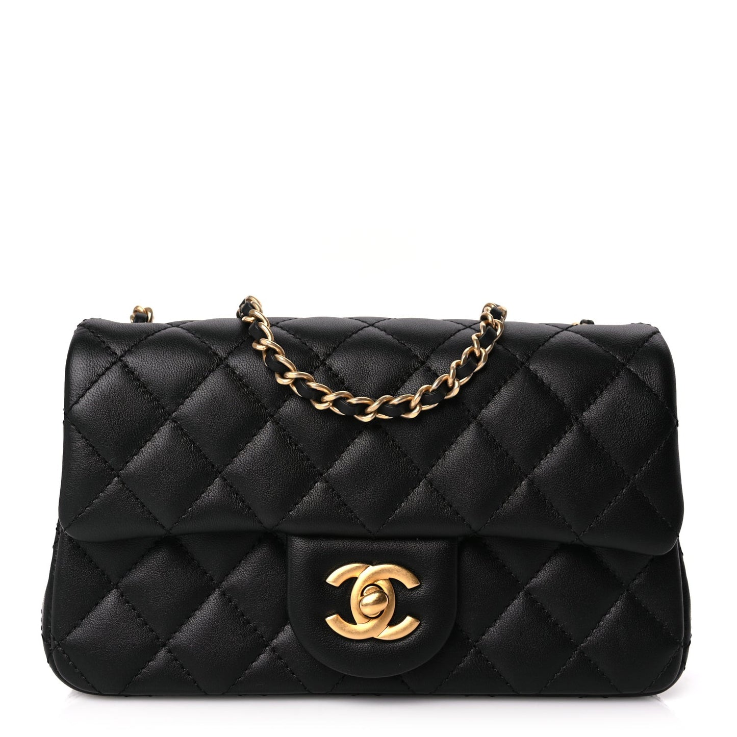Lambskin Quilted Mini Rectangular Pearl Crush Flap Black