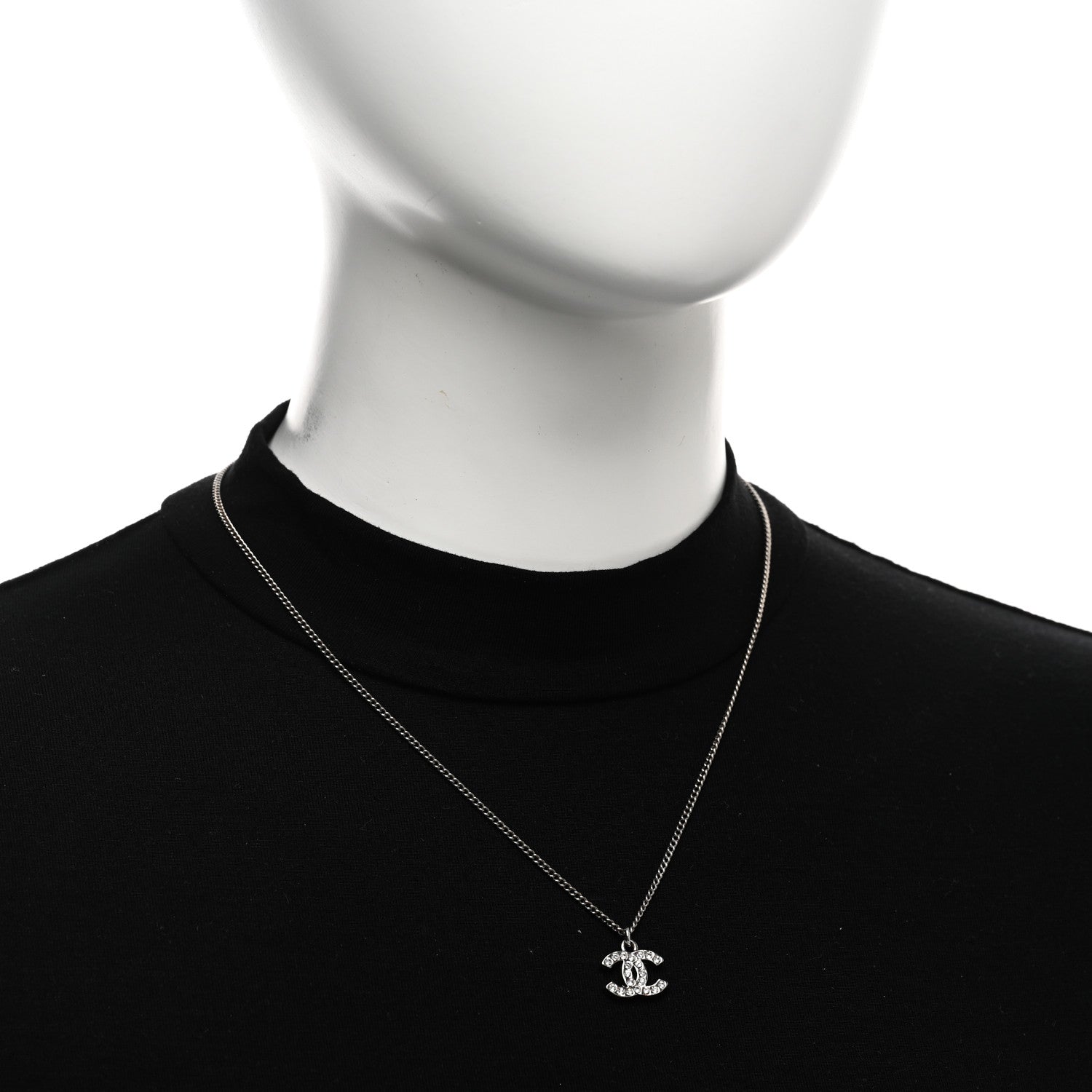 Chanel Crystal Timeless CC Necklace Silver 2 of 5