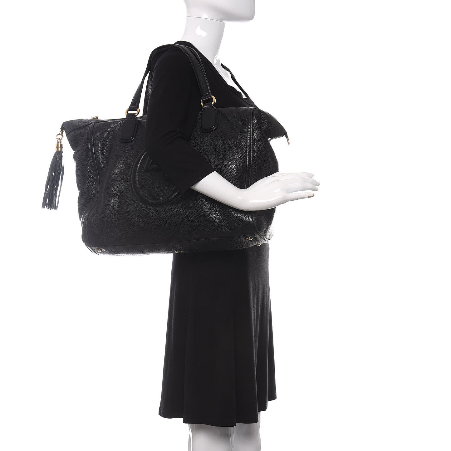 Pebbled Calfskin Large Soho Top Handle Bag Black