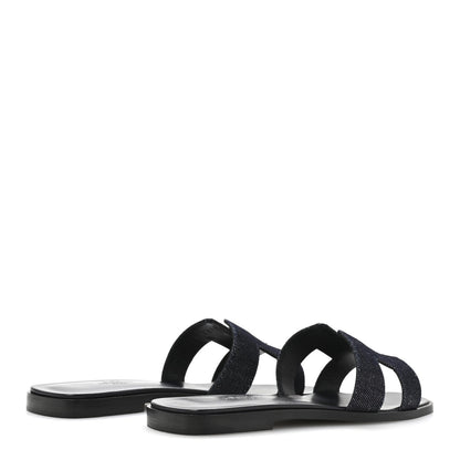 Hermes Denim Canvas Oran Sandals 37.5 Bleu Brut 5 of 7