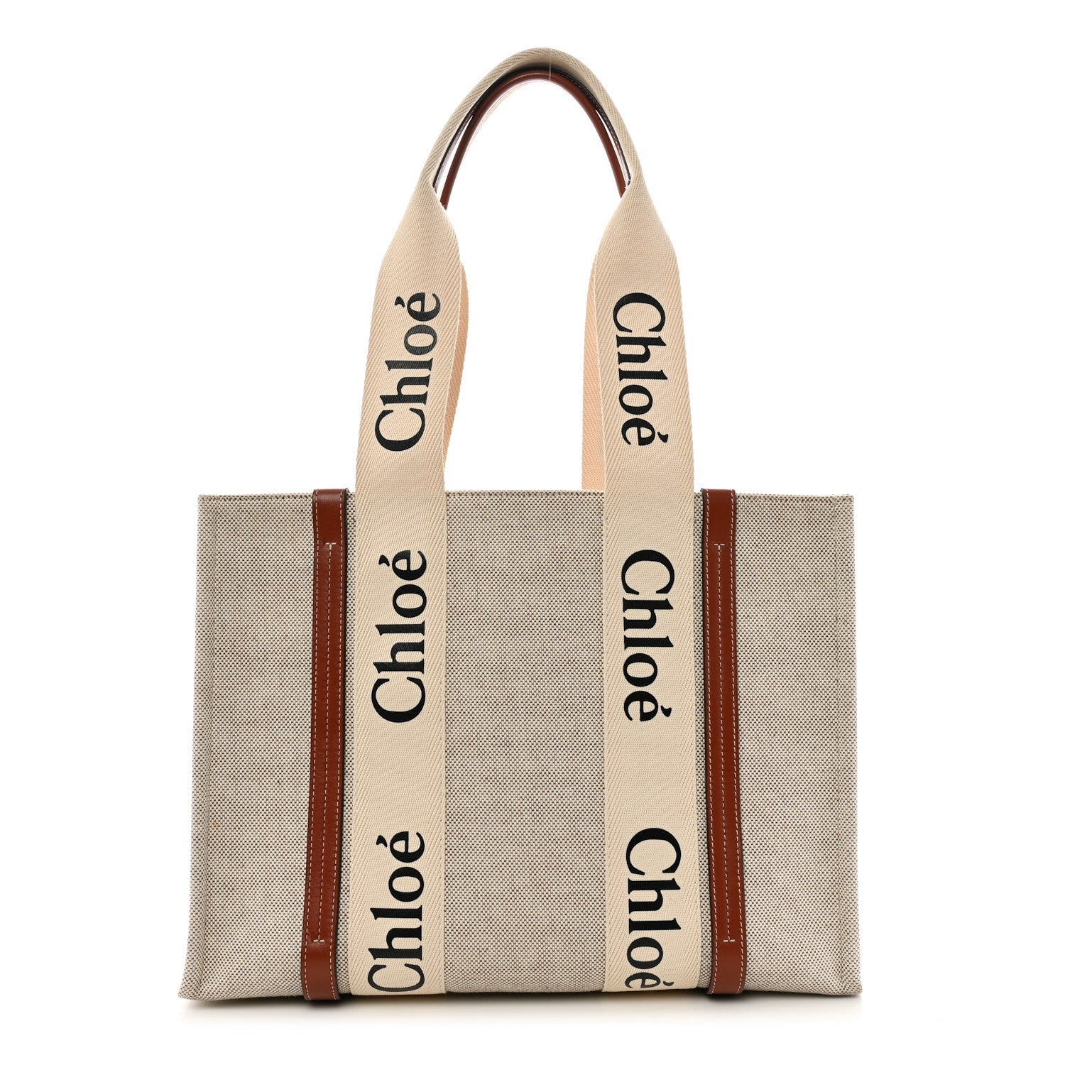 Chloe Cotton Calfskin Medium Woody Ribbon Tote White Brown 1 of 6