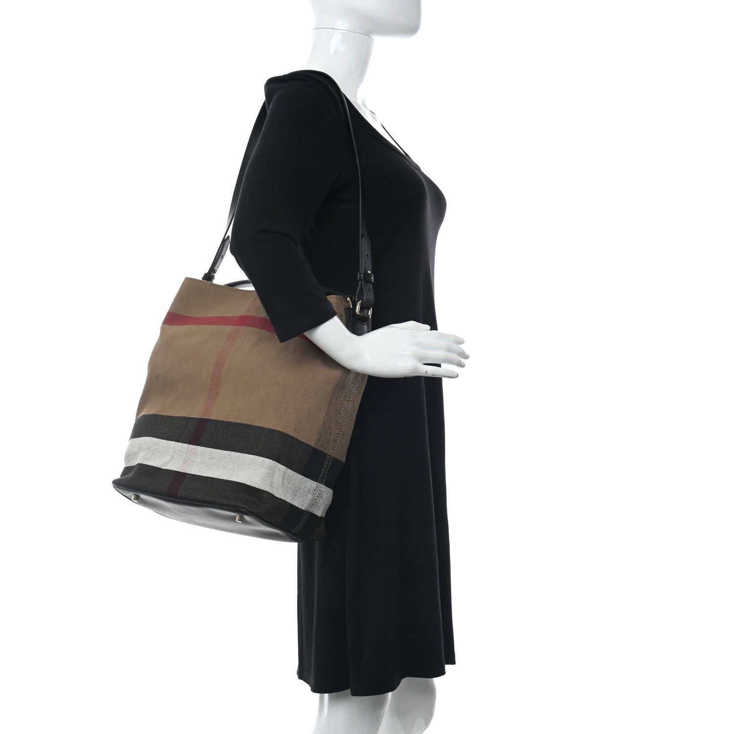 Burberry Canvas Mega Check Medium Ashby Hobo Black 2 of 10