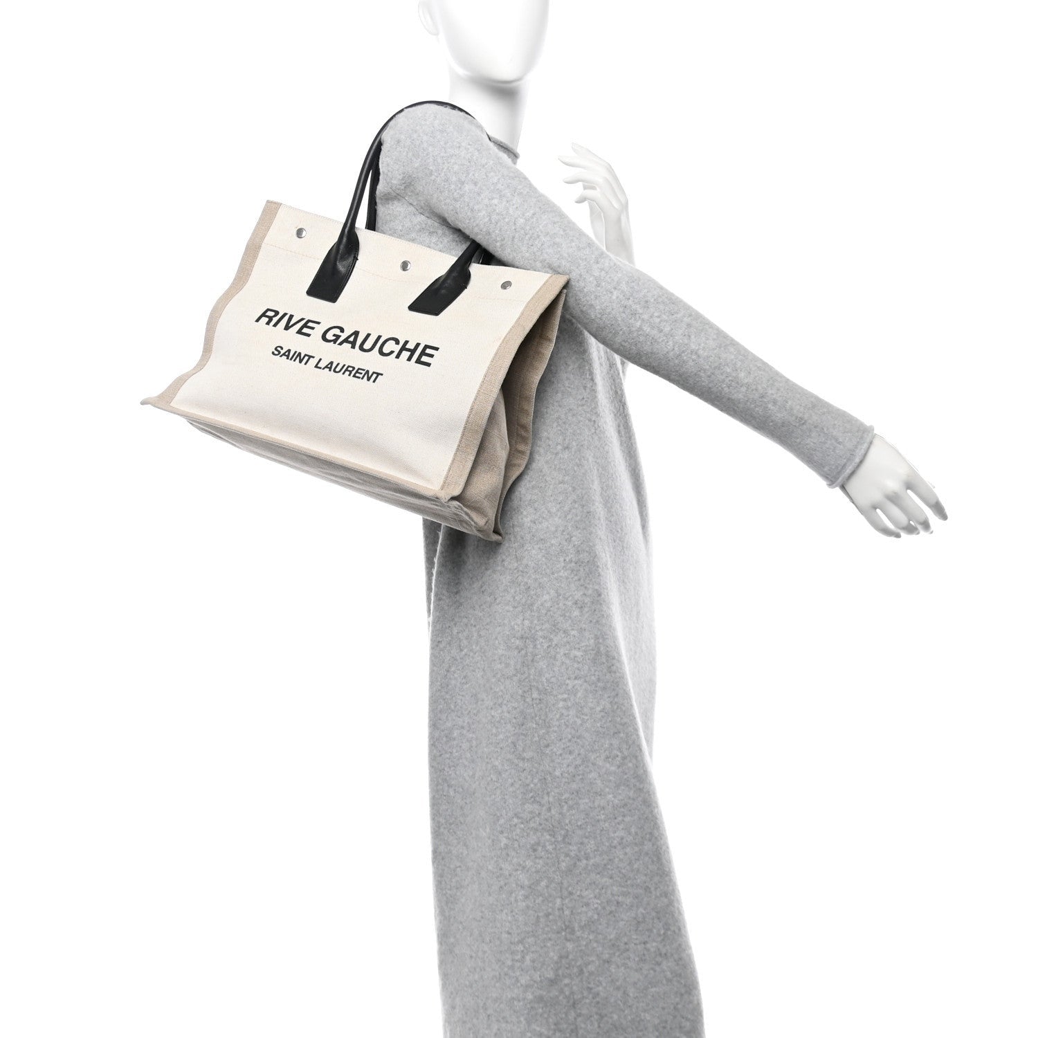 Saint Laurent Linen Calfskin Small Rive Gauche Tote Greggio Natural 2 of 7