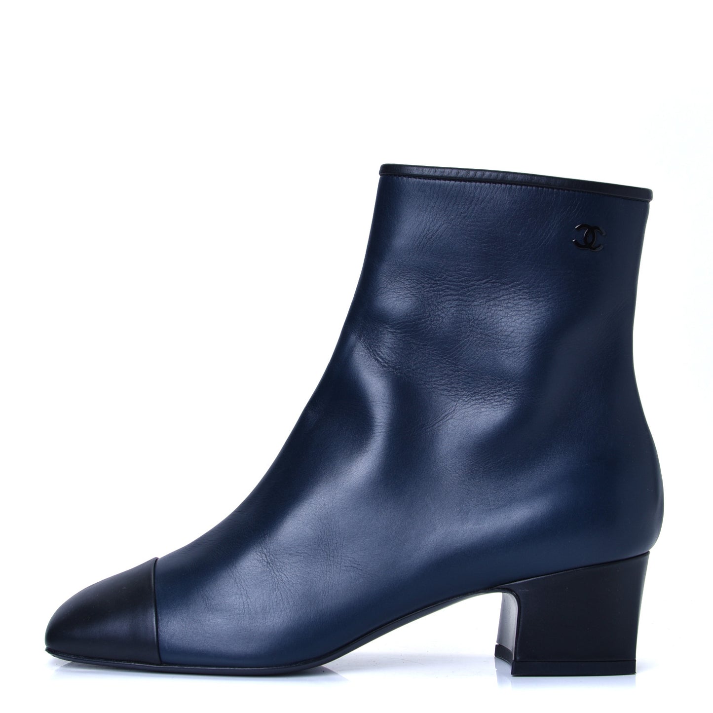 Calfskin Cap Toe Short Boots 40 Navy Black