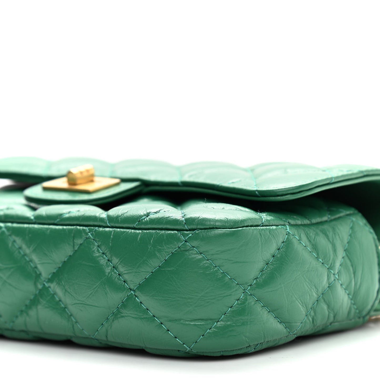 Aged Calfskin Quilted 2.55 Reissue Flap Pouch With Chain Green