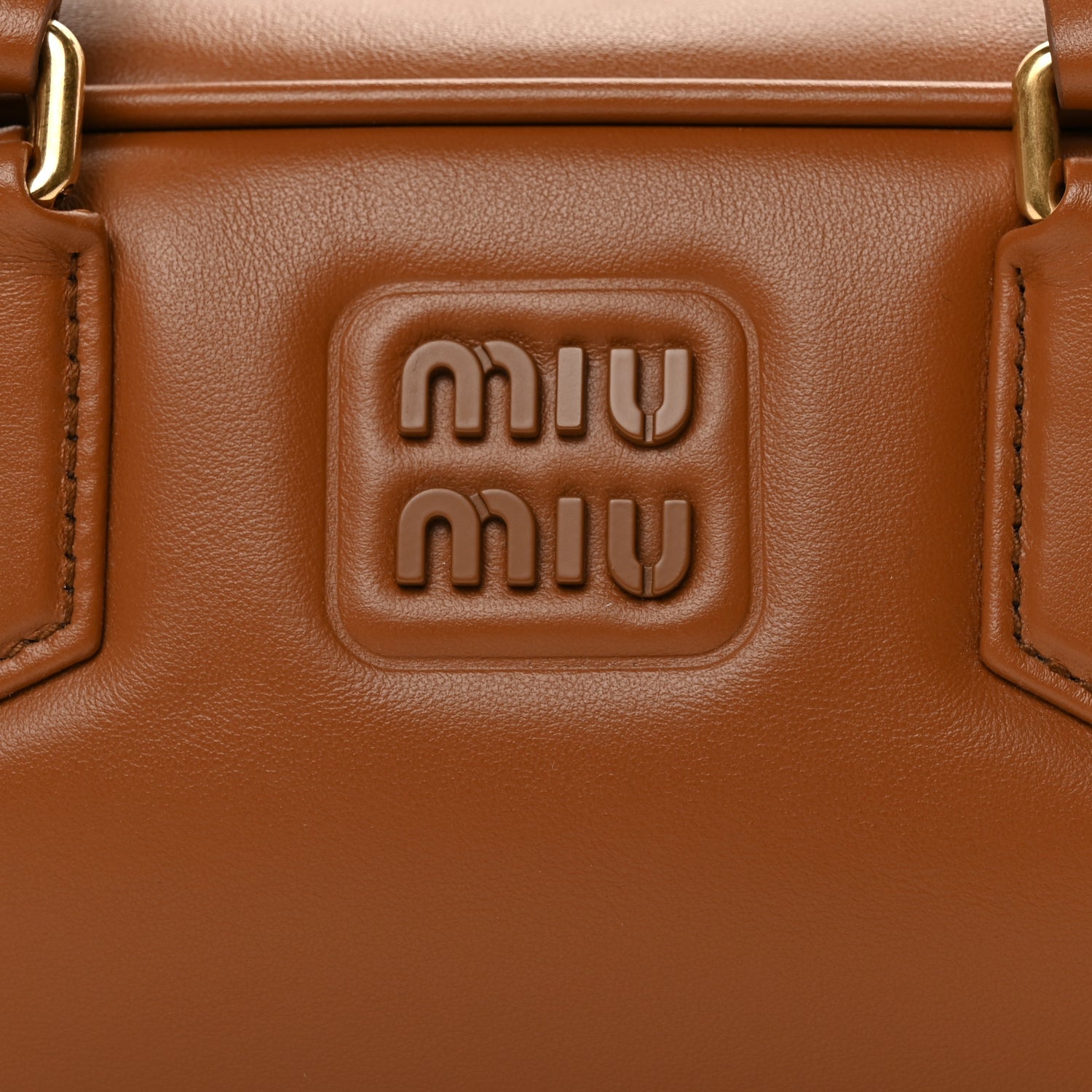 Miu Miu Calfskin Large Arcadie Top Handle Bag Cognac Cognac 7 of 9