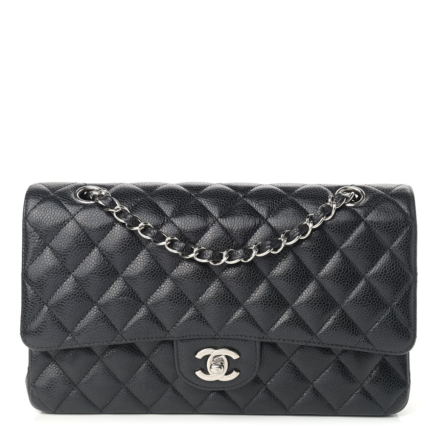 Caviar Quilted Medium Double Flap Black