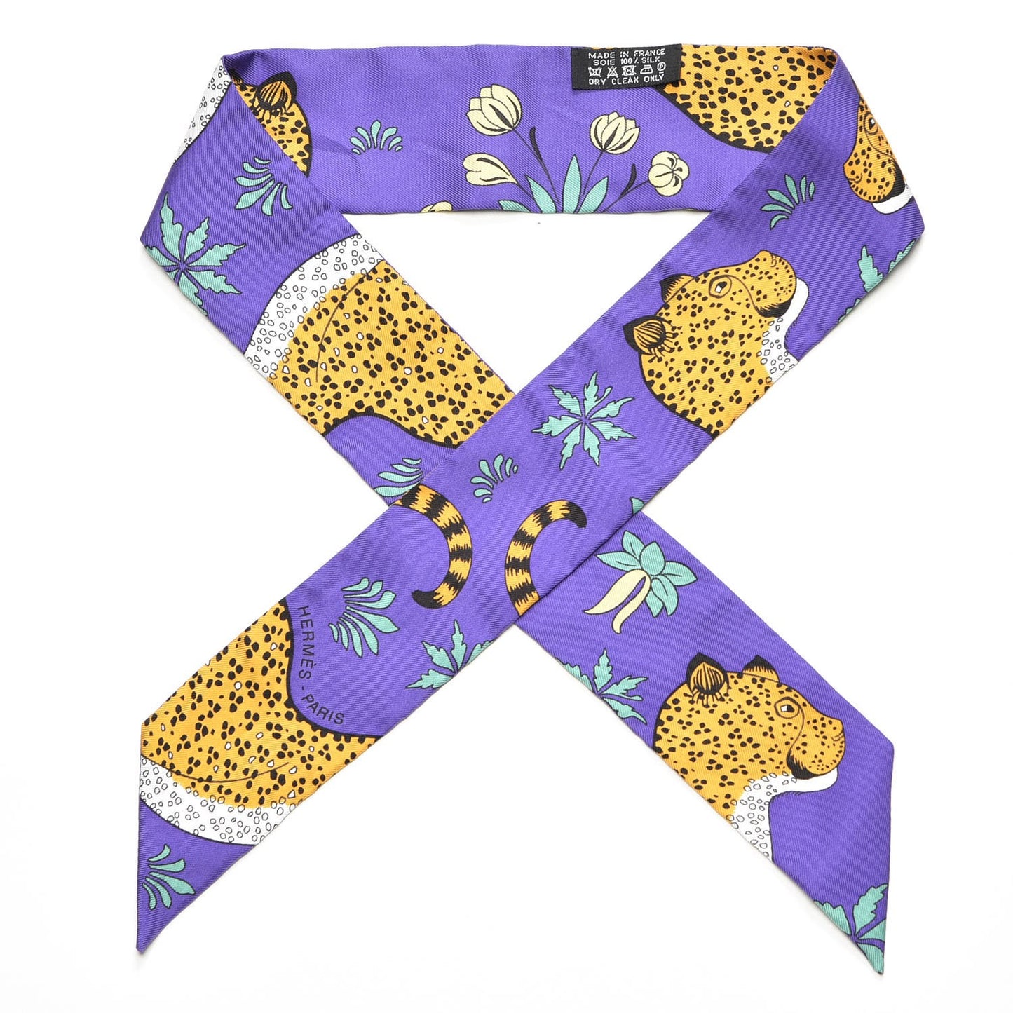 Silk Les Leopards Twilly Violet Ocre Vert