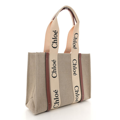 Chloe Linen Calfskin Medium Woody Ribbon Tote White Brown 3 of 10