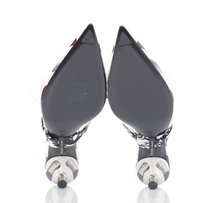 Prada Vernice Stampa 35mm Slingback Pumps 38 White Black 5 of 8