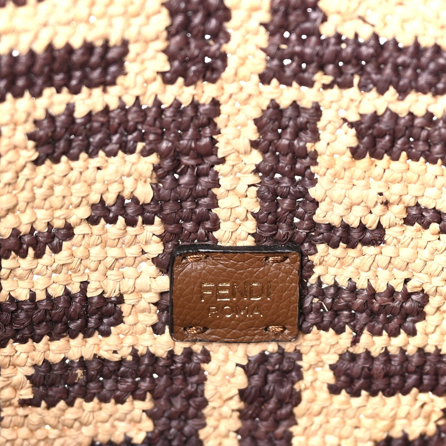 Raffia Cuoio Romano FF Crochet Small Roll Shopper Natural Dark Honey