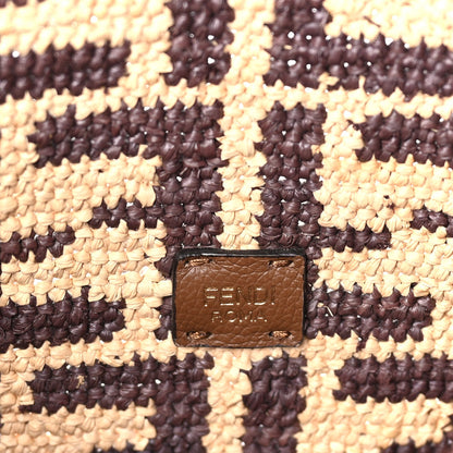 Fendi Raffia Cuoio Romano FF Crochet Small Roll Shopper Natural Dark Honey 5 of 7