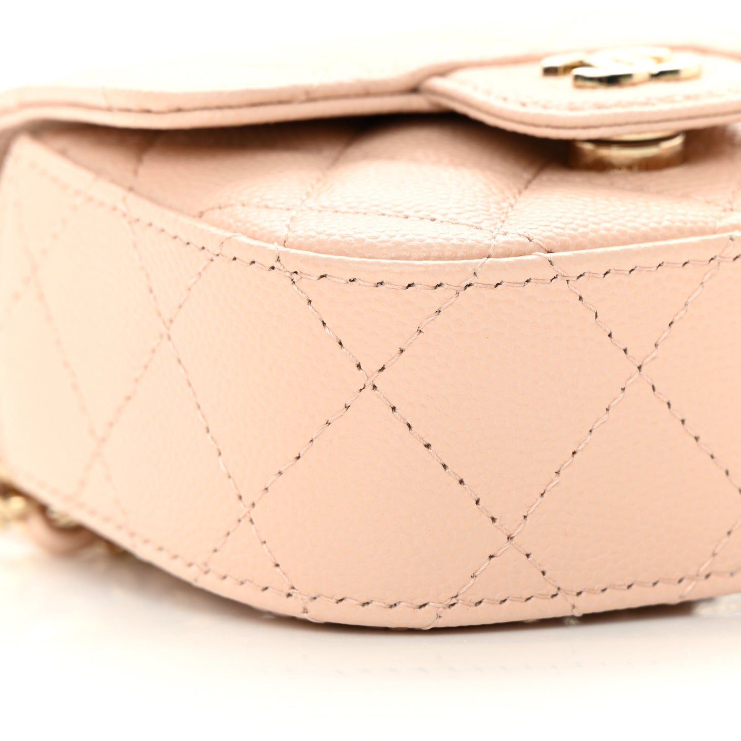 Caviar Quilted Mini Clutch With Chain Light Beige