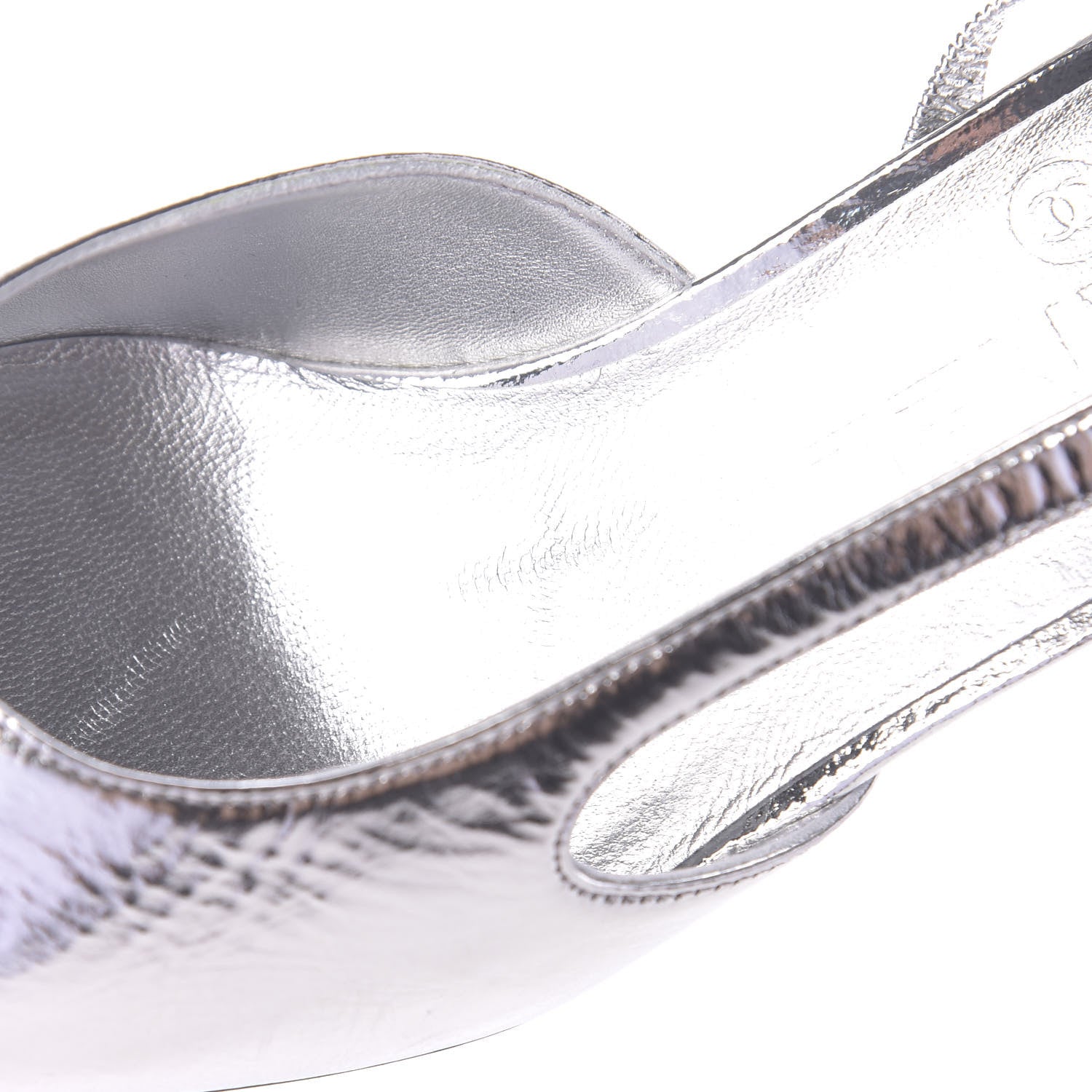 Chanel Laminated Lambskin Grosgrain Cap Toe CC Slingback Sandals 36 Silver Black 12 of 13