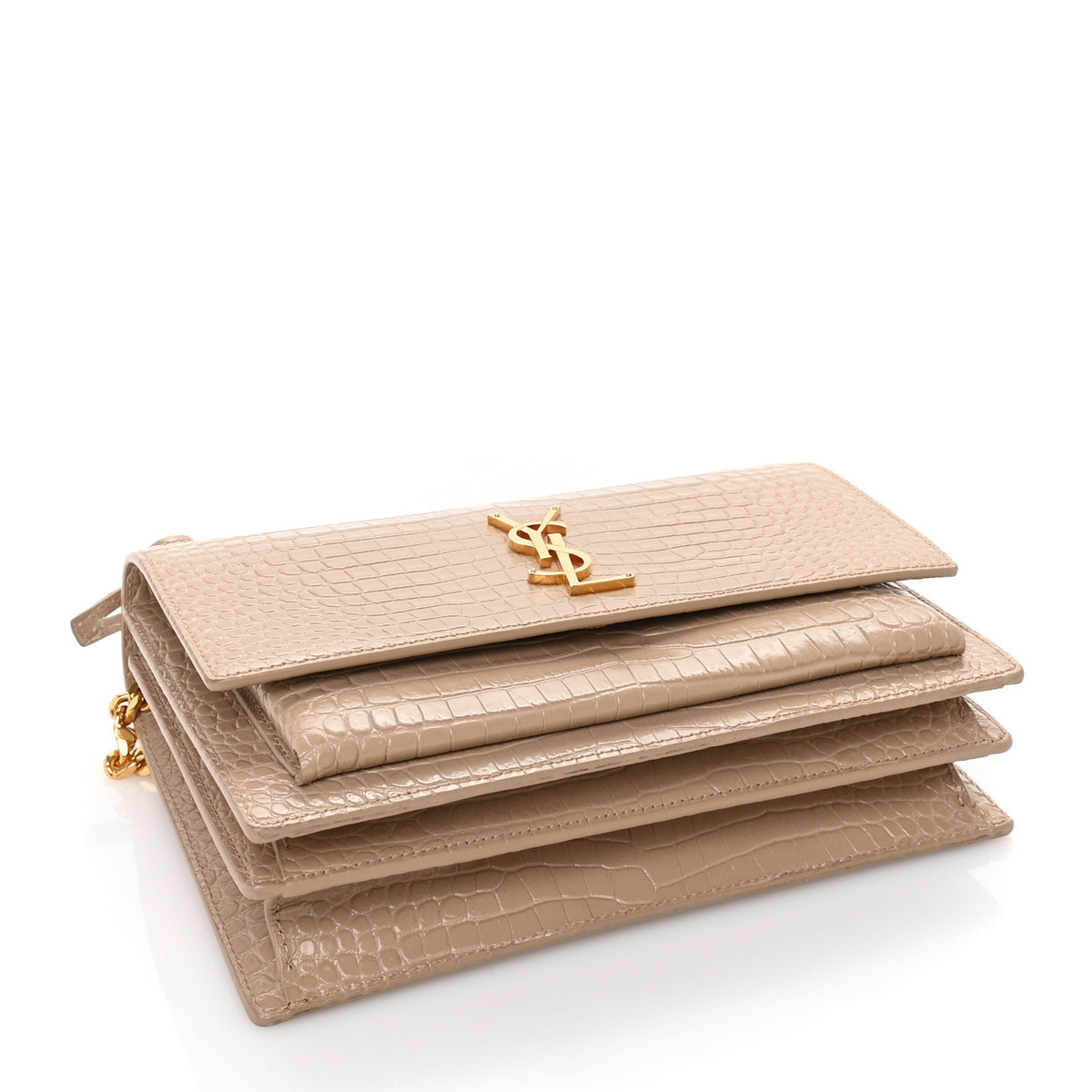 Calfskin Crocodile Embossed Medium Monogram Sunset Dark Beige