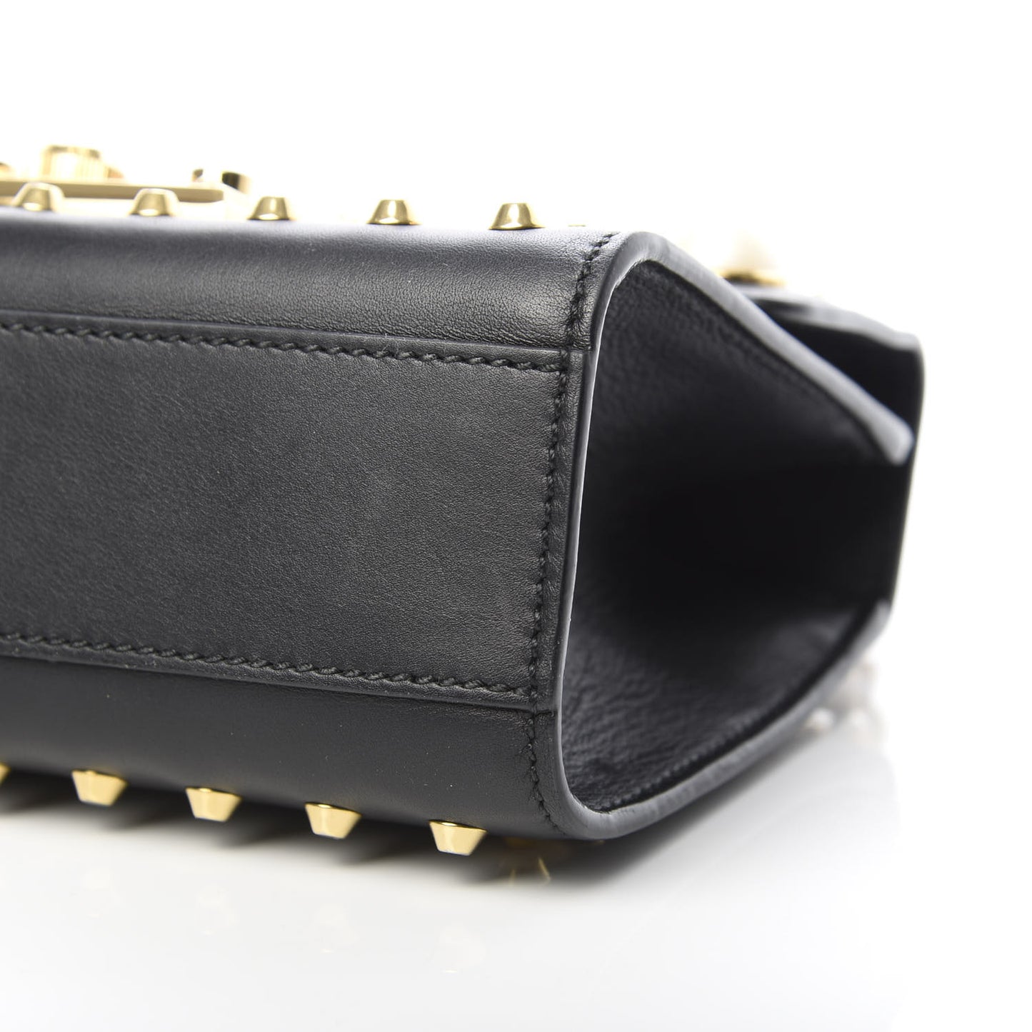 Calfskin Studded Small Padlock Shoulder Bag Black