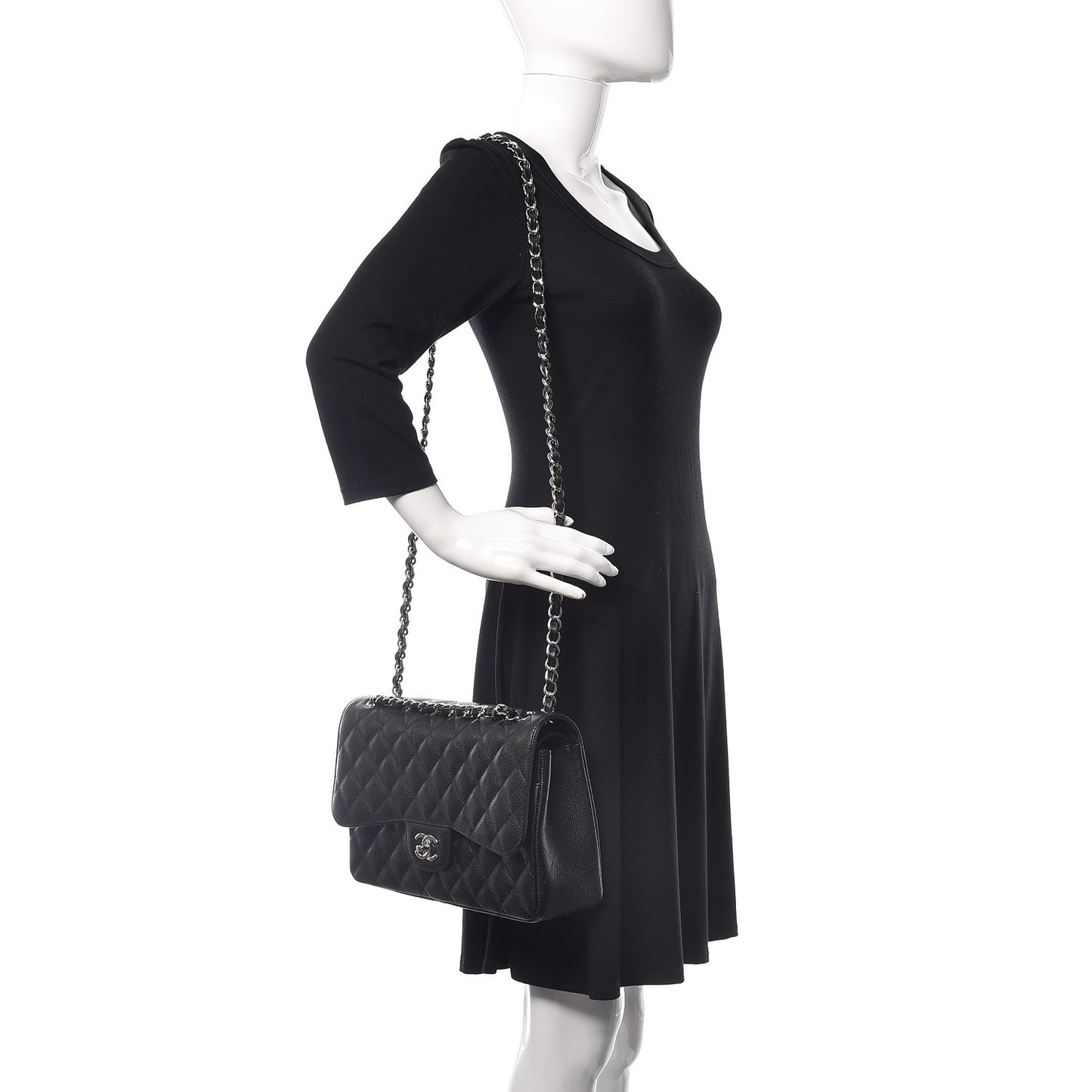 Caviar Quilted Jumbo Double Flap Black