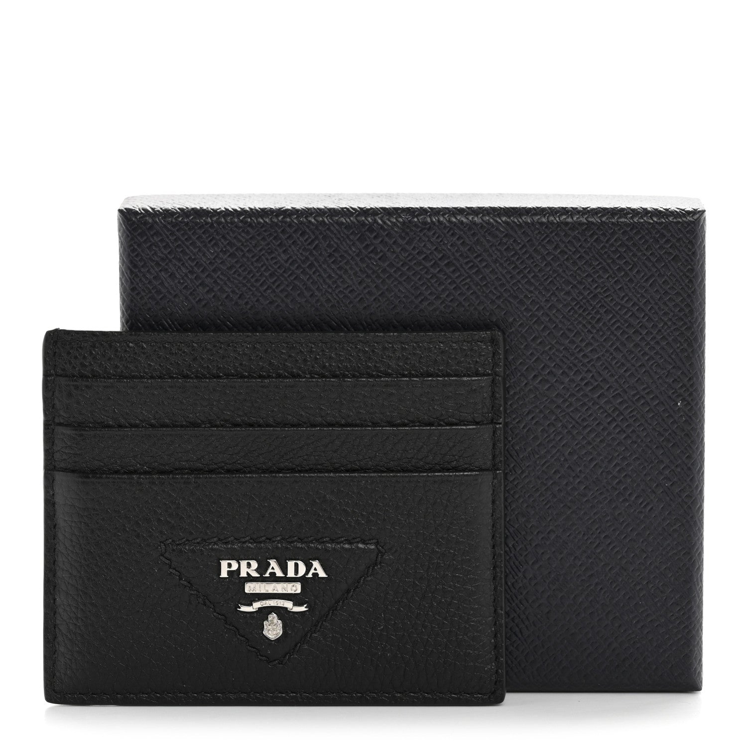 Prada Vitello Daino Triangle Card Holder Black 8 of 8