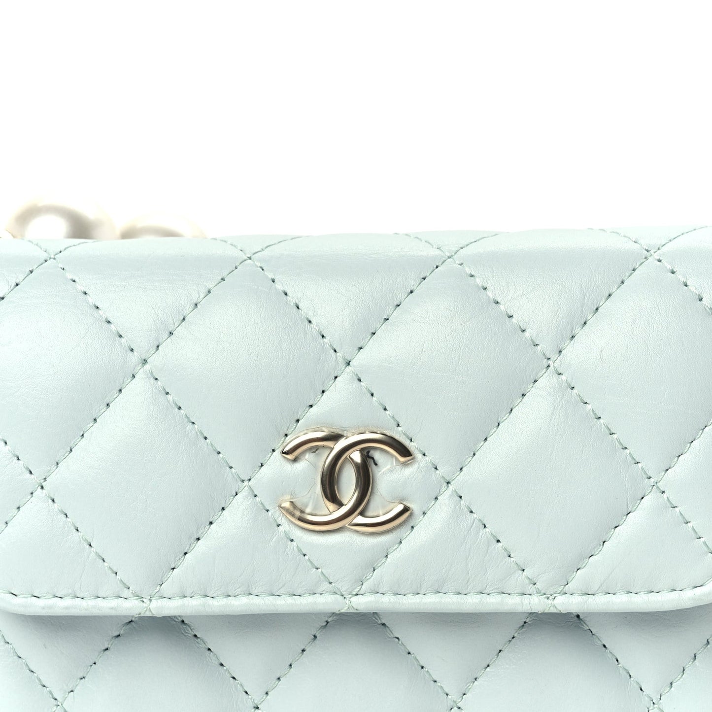 Lambskin Mini Maxi Pearls Wallet On Chain WOC Light Blue